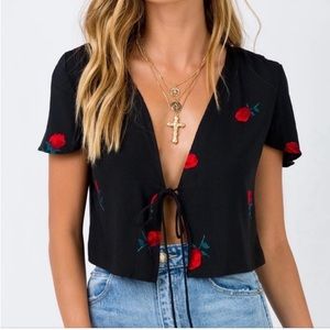 Motel Vaco Tie Front Top in Scatter Rose